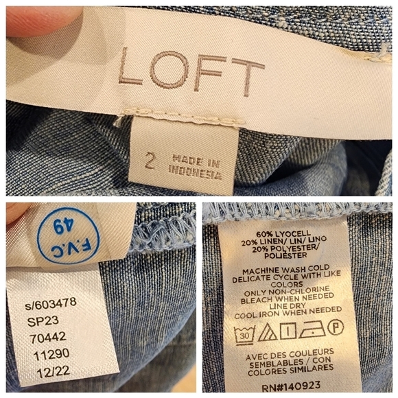 Loft Linen Lyocell Chambray Ruffle Strap Square Neck Jumpsuit.  Size 2. Pockets - Picture 3 of 16